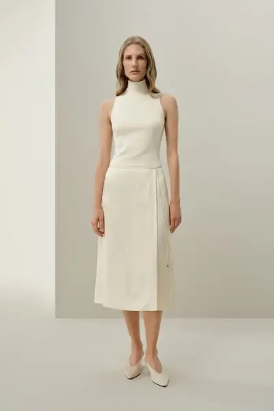 Gonna in Seta Jacquard Stretch con Motivo Floreale Orientale | Elegante EURGiglio Bianco