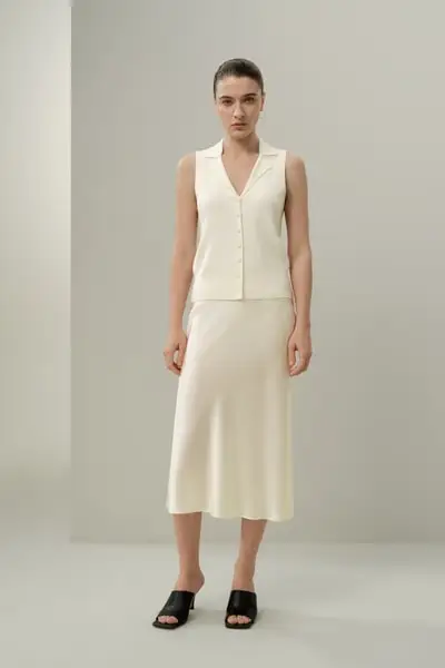 Gonna Lussuosa in Seta Taglio Sbieco | Lavabile, Silhouette Fluida EURGiglio Bianco