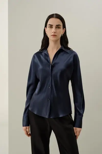 Lussuosa Camicia in Seta Taglio Bias | Camicetta Premium Lavabile da Donna EURBlu