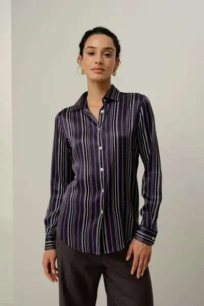 Lussuosa Camicia Regular Amethyst in Seta Charmeuse a Righe EURAmetista