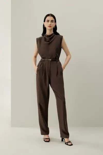 Lussuosi Pantaloni Barrel Silk Habotai Sabbiato per Donna EURCaramello