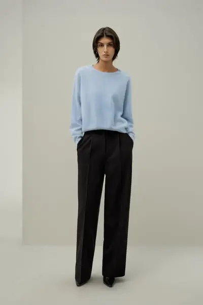 Maglione classico a collo tondo in cashmere EURBlu illusione