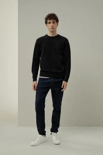 Maglione Girocollo per Uomo in Lana-Cashmere Resistente EURNero