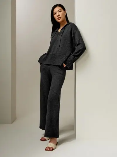 Pantaloni a gamba larga in lana merino EURGrigio scuro