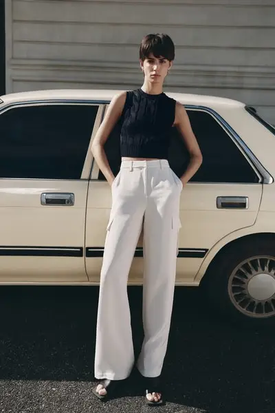 Pantaloni Cargo a Gamba Larga in Crêpe de Chine di Seta | Premium Traspiranti EURBianco Fumo