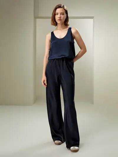 Pantaloni di sbieco in seta Charmeuse 32MM a doppia faccia EURBlu Notte