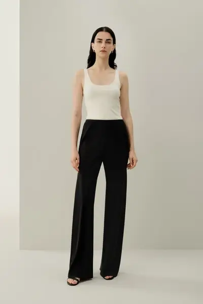 Pantaloni Lussuosi in Seta Taglio Bias a Gamba Dritta | Crêpe Stretch 30 Momme EURNero