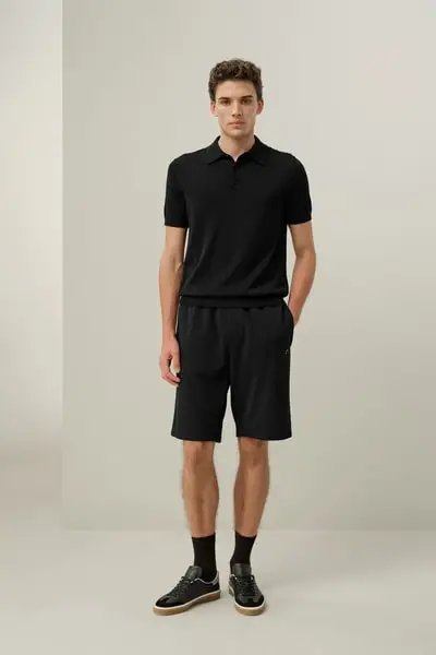 Polo Lussuosa Scollo a V Seta-Cotone | Camicia Regular-Fit Uomo EURNero