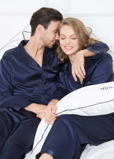 Set di Pigiami in Seta per Coppie | Pigiama in Seta con Bottoni Manica Lunga per Lui e Lei | LILYSILK EURBlu
