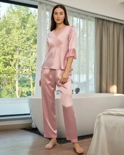 Set pigiama di seta stringato mamma EURRosa rosato