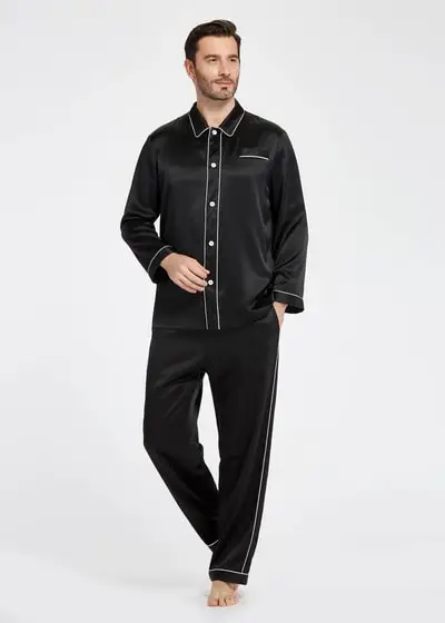 Set pigiama in seta Supreme con piping a doppia fila EURNero