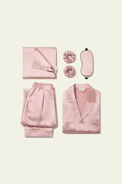 Set regalo di sonno in seta di lusso - Pigiama in seta lussuoso, cuscino e accessori EURRosa rosato