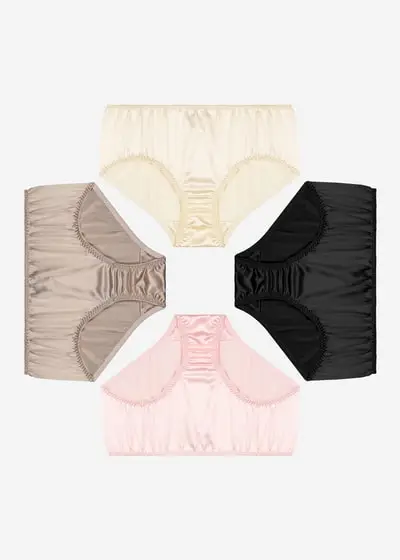 Sexy Femine Silk Bikini Panties 3 Pack EURNero + Prugna chiara + Giallo chiaro + Taupe