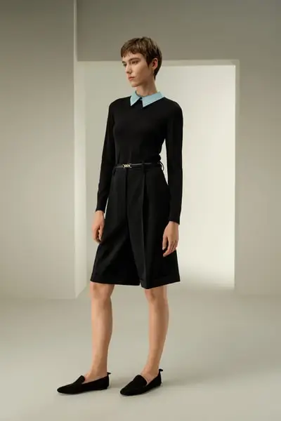 Shorts in Lana a Lunghezza al Ginocchio su Misura per l Uso Quotidiano EURNero