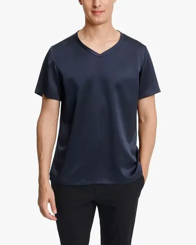 T-shirt da uomo in seta con scollo a V a maniche corte EURBlu