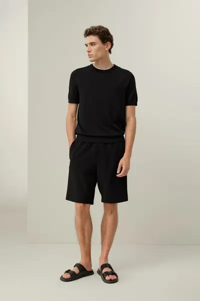 T-Shirt Girocollo di Lusso Seta-Cotone Uomo | Regular-Fit EURNero