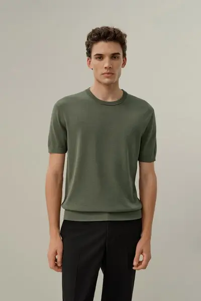 T-Shirt Girocollo di Lusso Seta-Cotone Uomo | Regular-Fit EURVerde Olivia