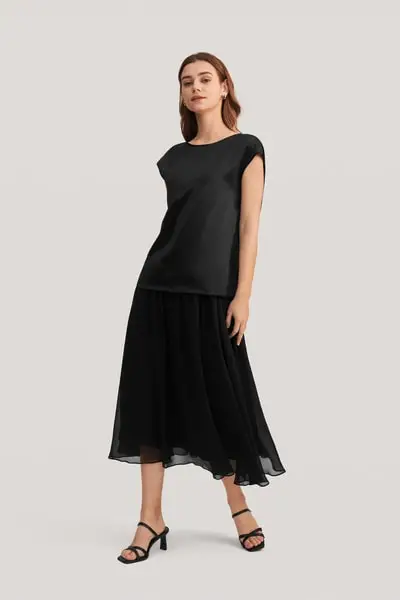 T-shirt in seta da mm con maniche a cappuccio EURNero