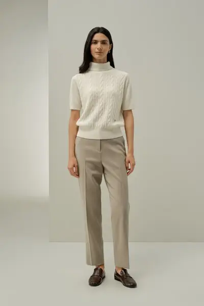 Top a Dolcevita in Baby Cashmere a Maglia Cable - Lusso Maglia a Maniche Corte | Lilysilk EURNuvola