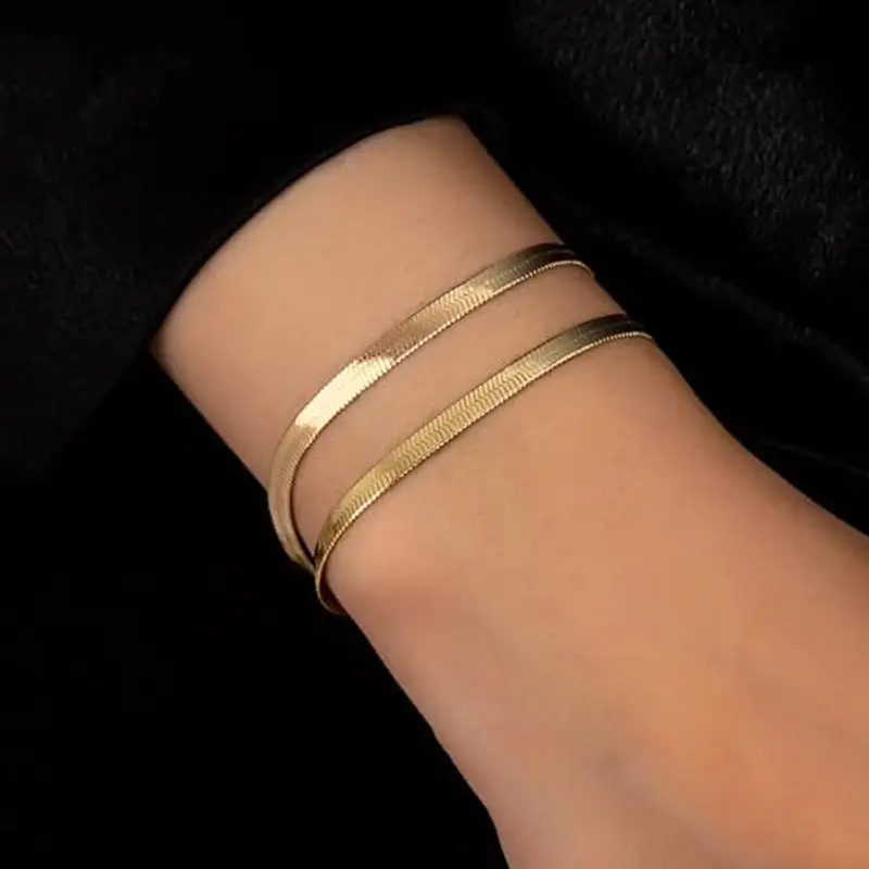 Inateannal Bracciale A Catena Di Serpente A Strati Boho Bracciale A Catena A Spina Di Pesce Bracciale A Serpente Piatto miniatura 2