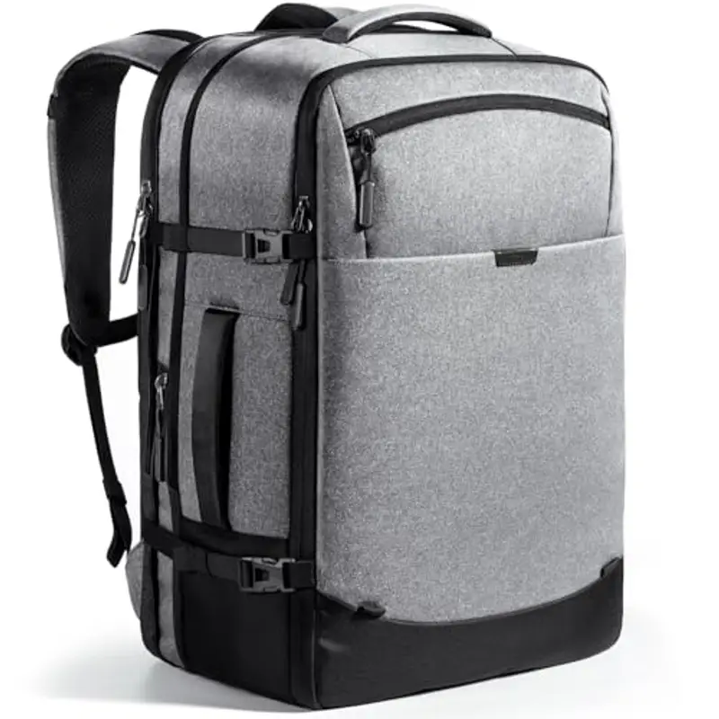 Inateck 38.5-46.2L Zaino Viaggio Espandibile, Bagaglio a Mano, per Uomo e Donna Compatibile con 15.6 Pollici Laptop, Resistente agli Spruzzi, Grigio