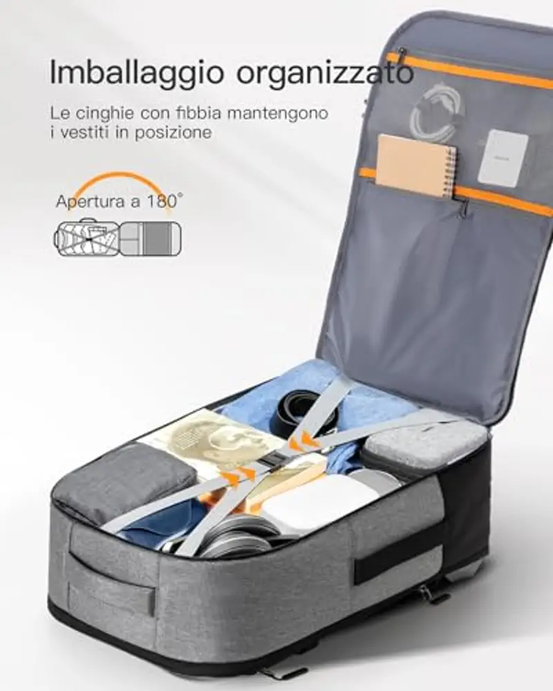 Inateck 38.5-46.2L Zaino Viaggio Espandibile, Bagaglio a Mano, per Uomo e Donna Compatibile con 15.6 Pollici Laptop, Resistente agli Spruzzi, Grigio miniatura 3