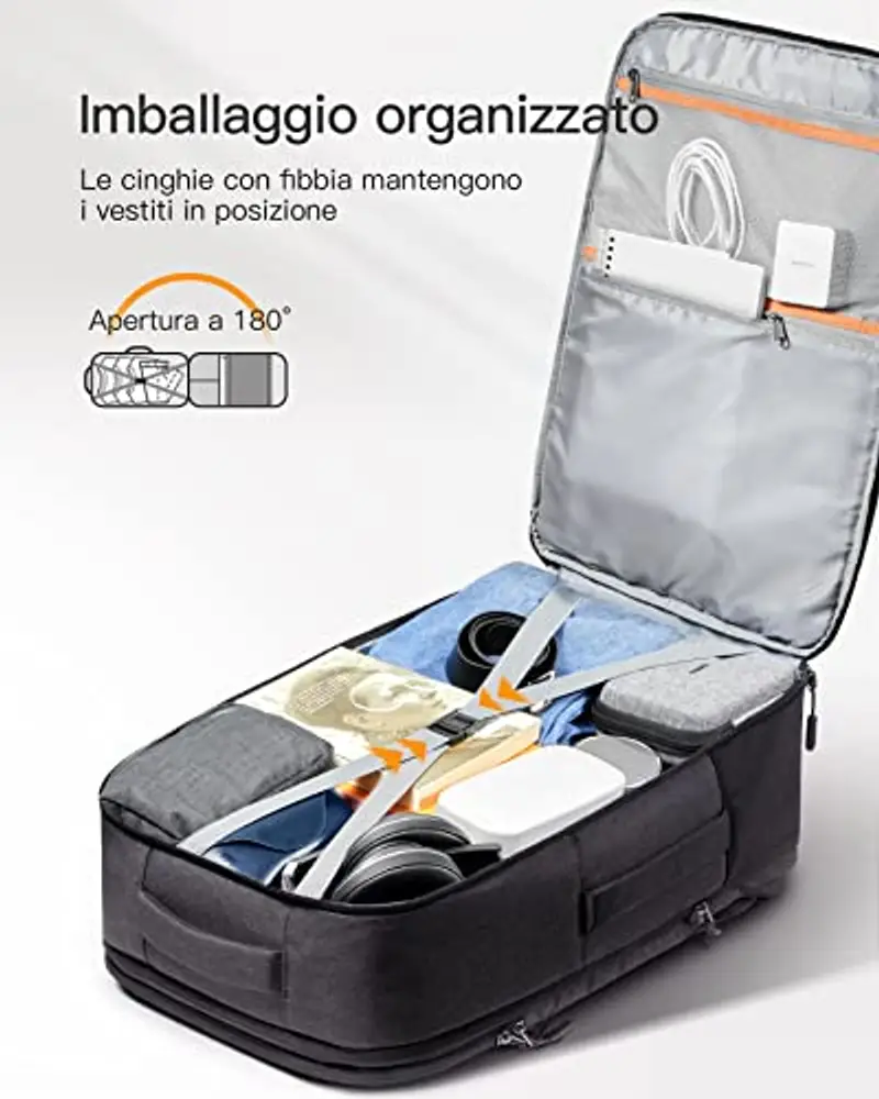 Inateck 38.5-46.2L Zaino Viaggio Espandibile, Bagaglio a Mano, per Uomo e Donna Compatibile con 15.6 Pollici Laptop, Resistente agli Spruzzi, Nero miniatura 3