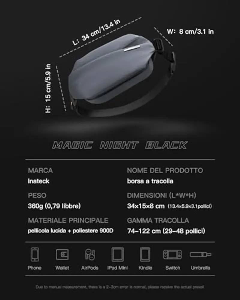 Inateck Borsa a tracolla Grigio 1597503 miniatura 2