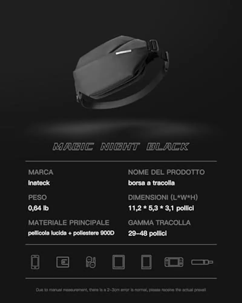 Inateck Marsupio Donna Nero 788300 miniatura 2