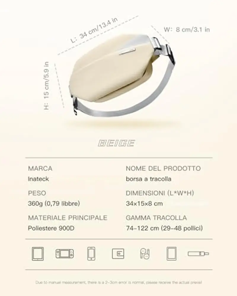 Inateck Marsupio Uomo Beige 1597499 miniatura 2