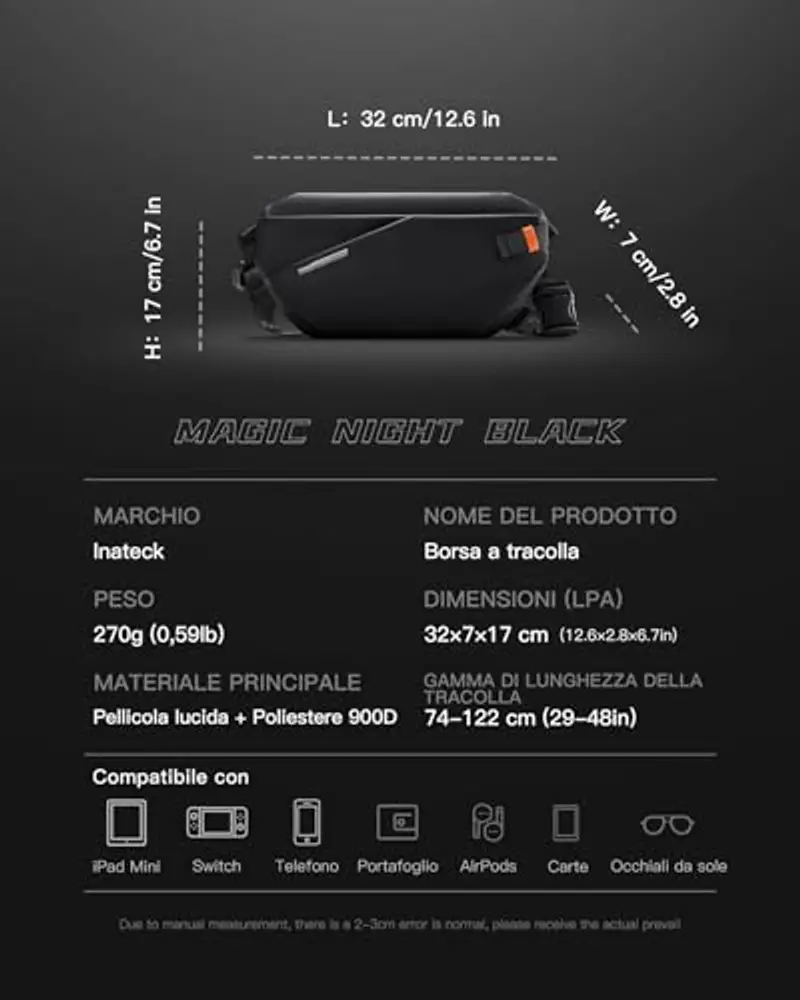 Inateck Borsa a spalla Uomo Nero 815067 miniatura 2