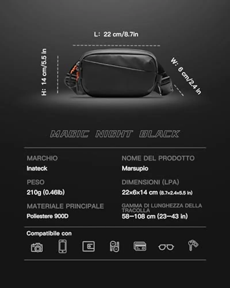 Inateck Marsupio Donna Nero 816808 miniatura 2