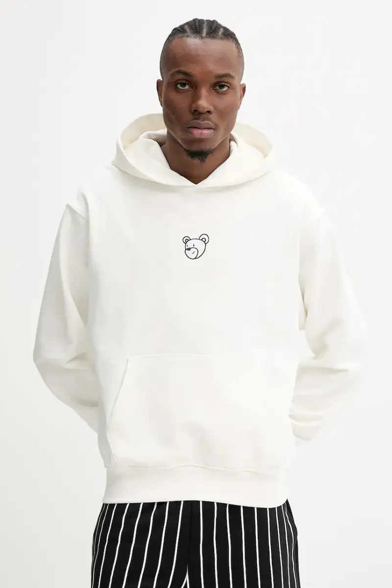 felpa in cotone colore beige con cappuccio con applicazione S5TWUAHS024 miniatura 2