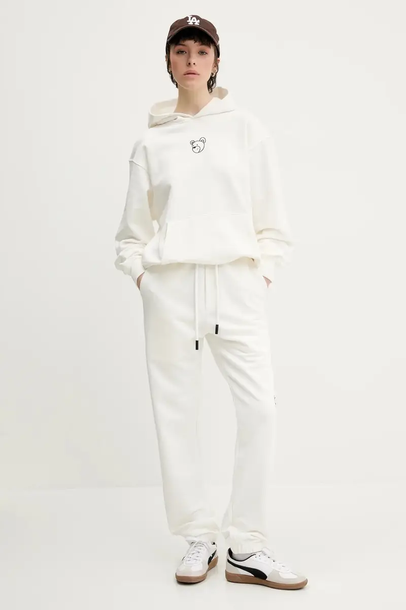 felpa in cotone colore beige con cappuccio con applicazione S5TWUAHS024 miniatura 5