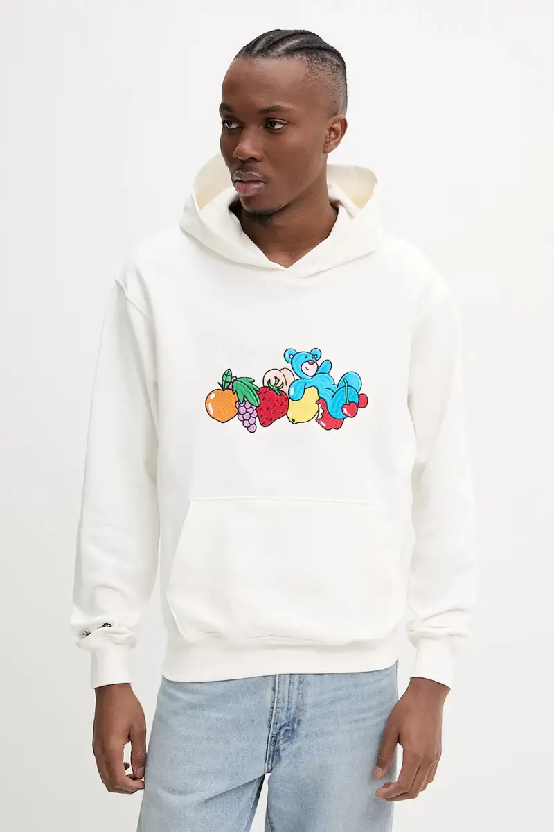 felpa in cotone colore beige con cappuccio con applicazione S5TWUAHS032 miniatura 2