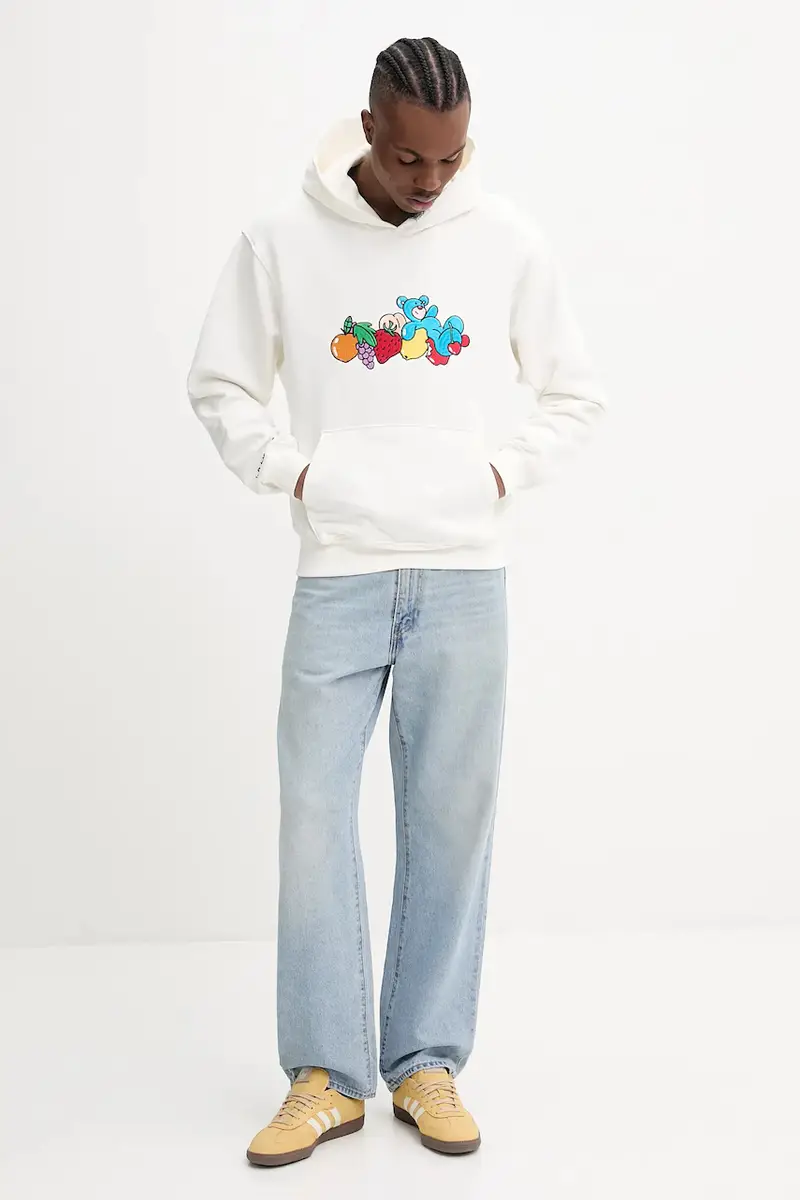 felpa in cotone colore beige con cappuccio con applicazione S5TWUAHS032 miniatura 4