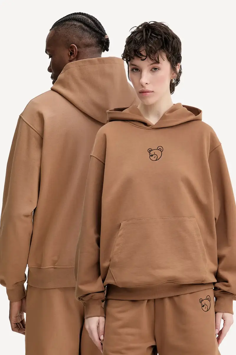 felpa in cotone colore marrone con cappuccio con applicazione S5TWUAHS024