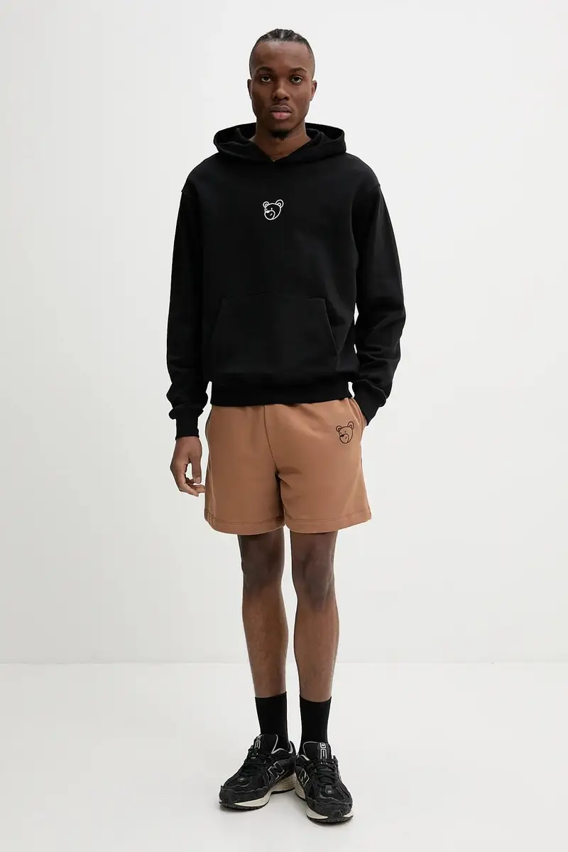 felpa in cotone colore nero con cappuccio con applicazione S5TWUAHS024 miniatura 4