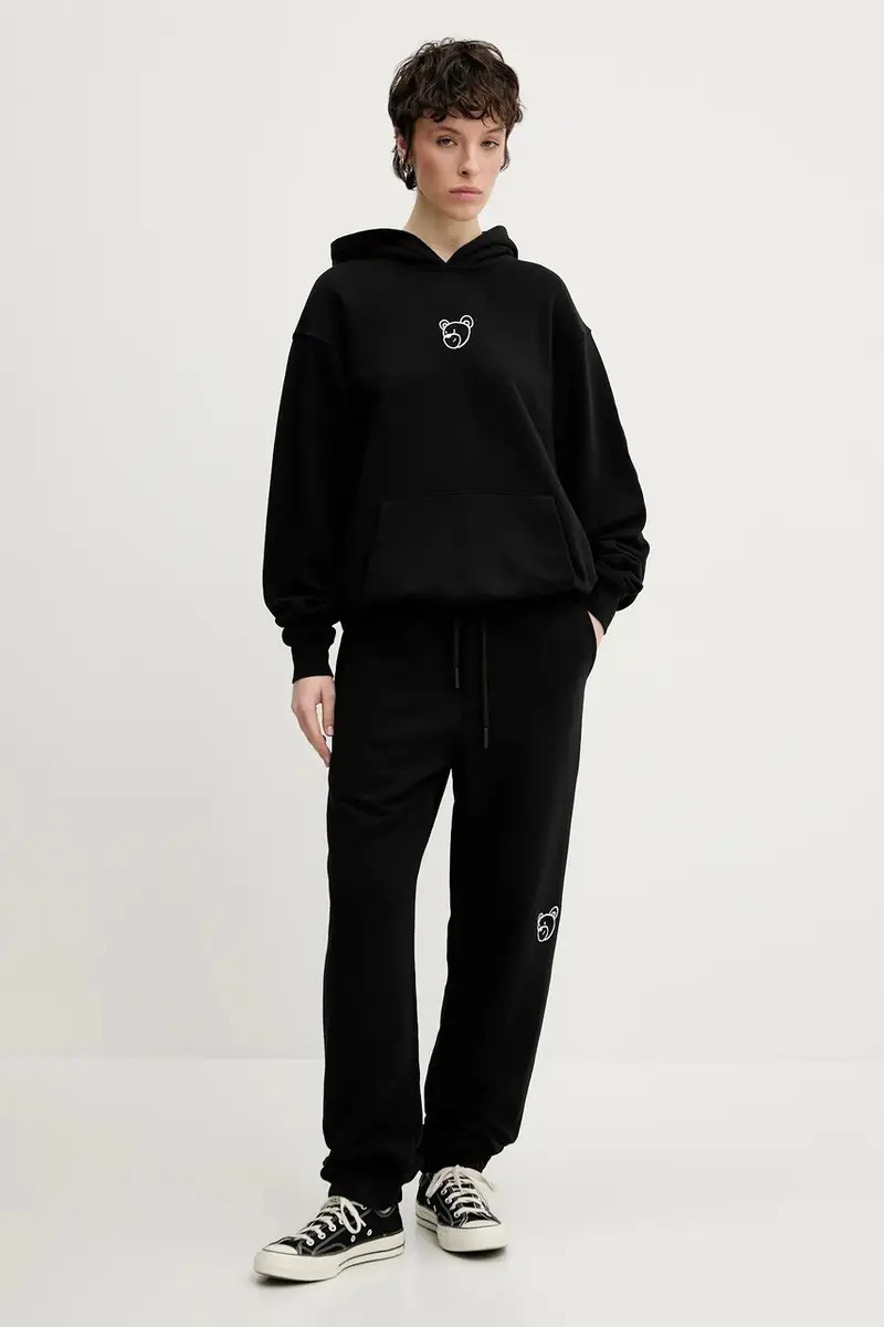 felpa in cotone colore nero con cappuccio con applicazione S5TWUAHS024 miniatura 5