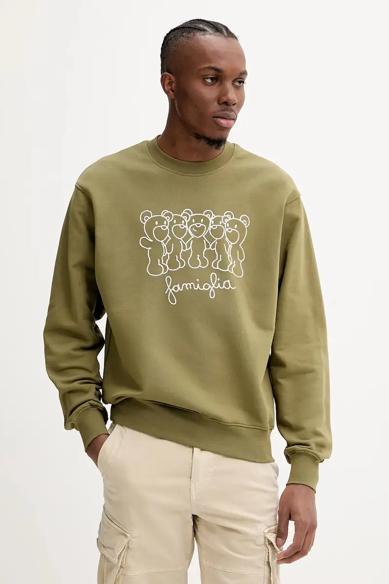 felpa in cotone colore verde con applicazione S5TWUASW030 miniatura 2