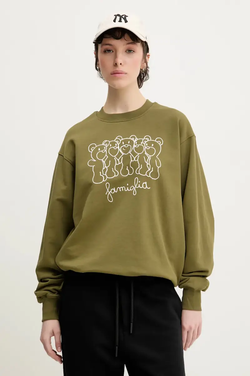 felpa in cotone colore verde con applicazione S5TWUASW030 miniatura 3