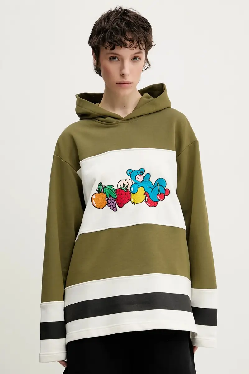 felpa in cotone colore verde con cappuccio S5TWUAHS033 miniatura 3