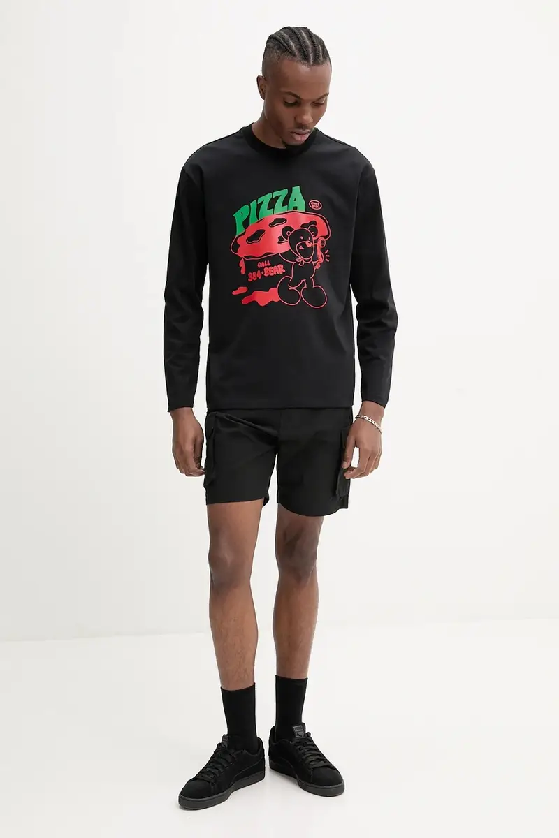 top a maniche lunghe in cotone colore nero S5TWUATH042 miniatura 4