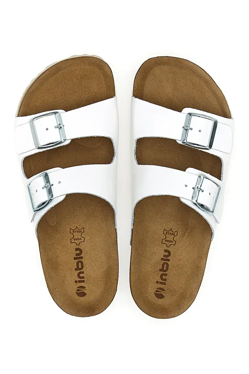 Ciabatte Bianche con Doppia Fascia e Sottopiede in Pelle INBLU 20 ND [BIANCO]