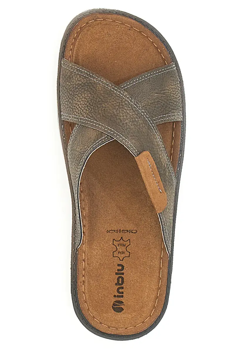 Ciabatte marroni con fasce incrociate sottopiede in pelle INBLU 15 BU [MARRONE] miniatura 3