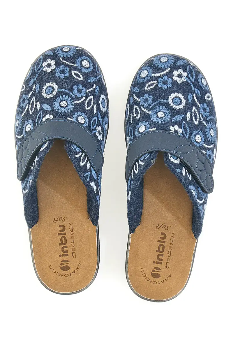 Pantofola blu a fantasia floreale con chiusura a strappo e sottopiede anatomico Inblu 15OD [AVIO] miniatura 3