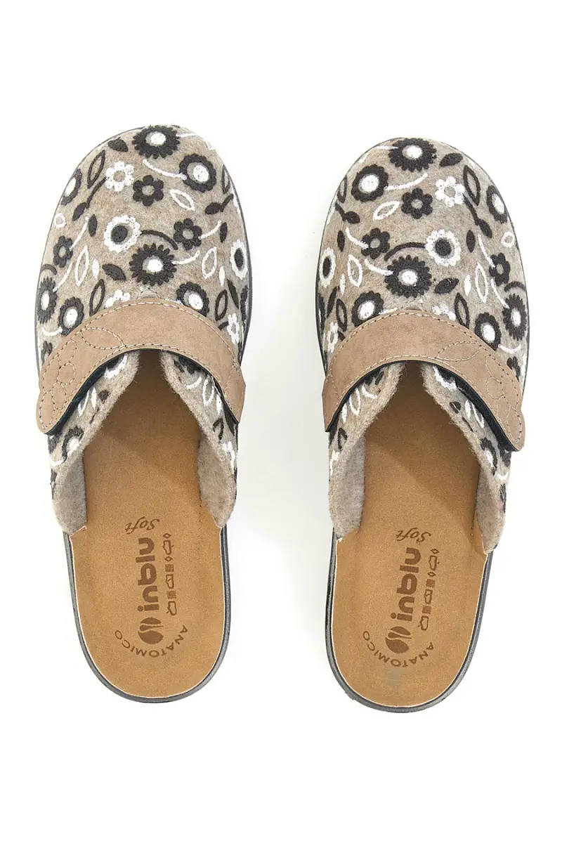 Pantofola fantasia floreale con chiusura a strappo e sottopiede anatomico Inblu 15OD [SABBIA] miniatura 3