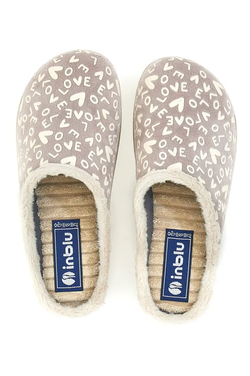 Pantofola taupe con scritte e fodera in pelliccia Inblu 32ET [TORTORA] miniatura 3