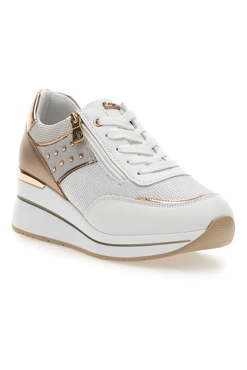Sneakers bianche con dettagli oro rosa e zeppa Inblu 486IN [BIANCO] miniatura 2
