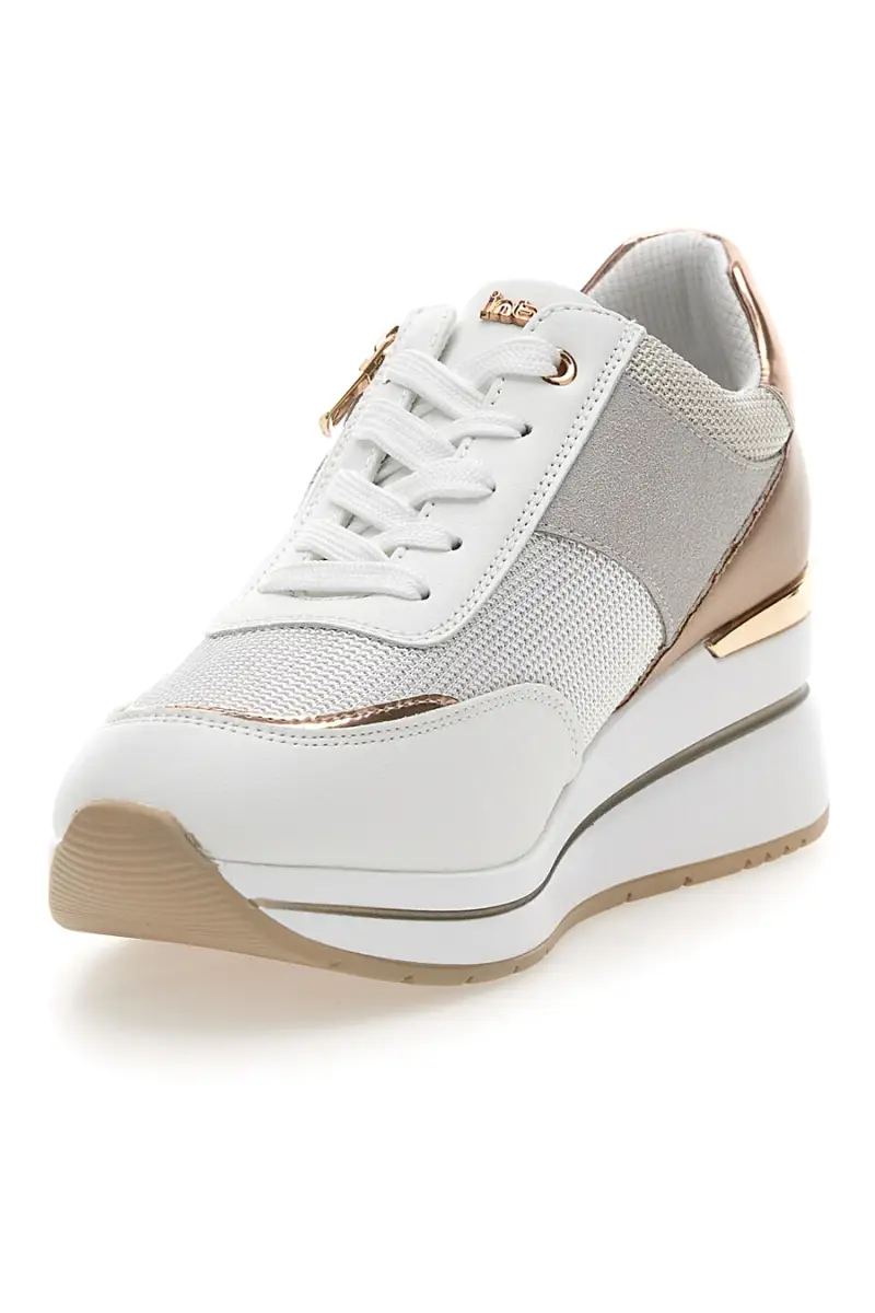 Sneakers bianche con dettagli oro rosa e zeppa Inblu 486IN [BIANCO] miniatura 3